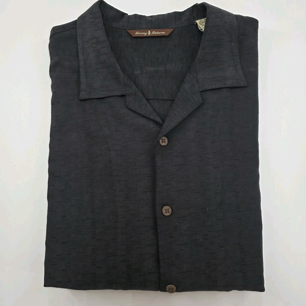Americana Lounge Tommy Bahama Silk Camp Shirt Men L Black Embroidered Casino - Picture 7 of 11